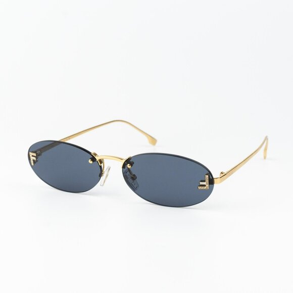 Fendi FIRST CRYSTAL Men Sunglasses Gold Blue Oval Metal FE4075US 30V AUTHENTIC - Picture 1 of 12